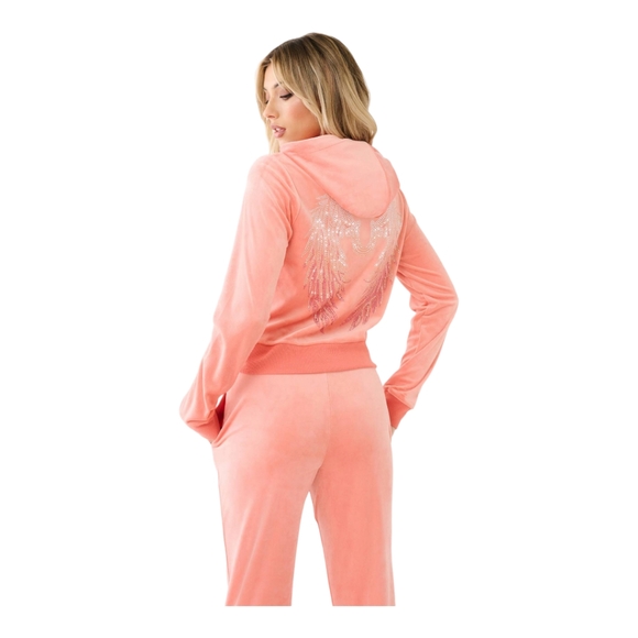 TRUE RELIGION CRYSTAL HS WING VELOUR ZIP HOODIE- BURNT CORAL SIZE XXL - Picture 6 of 12